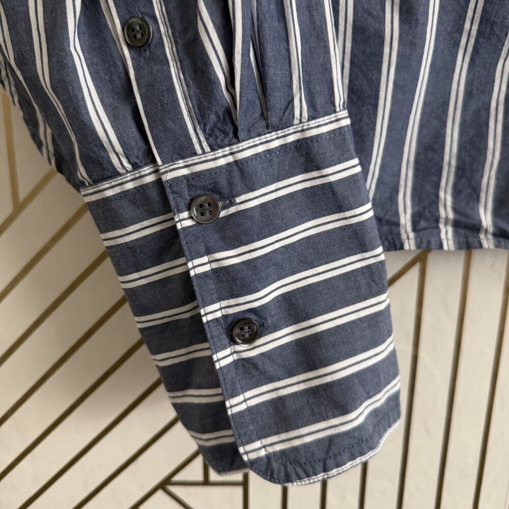 blue striped cropped boxy button up shirt collared top medium by banana republic - Picture 3 of 10